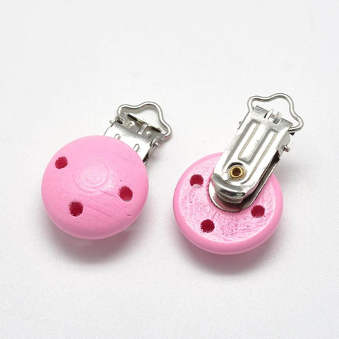 BeadsBalzar Beads & Crafts (BP6772-04) PINK (BP6772X) Dyed Wood Baby Pacifier Holder Clips, 48x29mm wide (2 PCS)