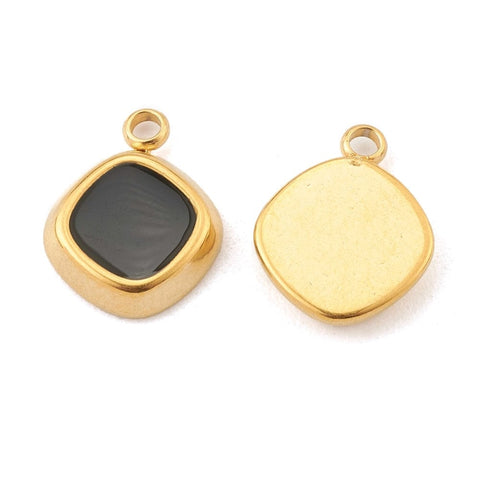 BeadsBalzar Beads & Crafts (BP7489-11G) 304 Stainless Steel Enamel Charms, Rhombus, Golden 11x14mm (2 PCS)