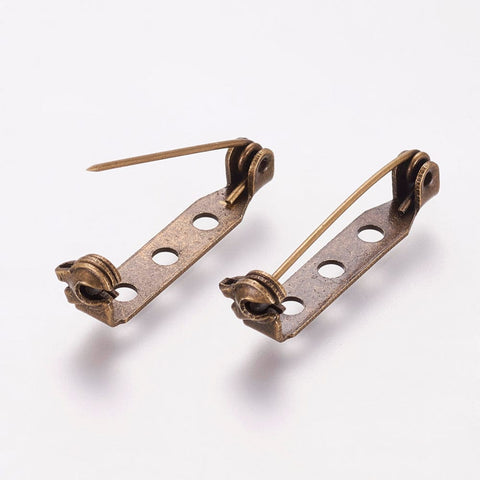 BeadsBalzar Beads & Crafts (BR7016) Nickel Free Iron Brooch Findings, Antique Bronze 27mm long (10 PCS)
