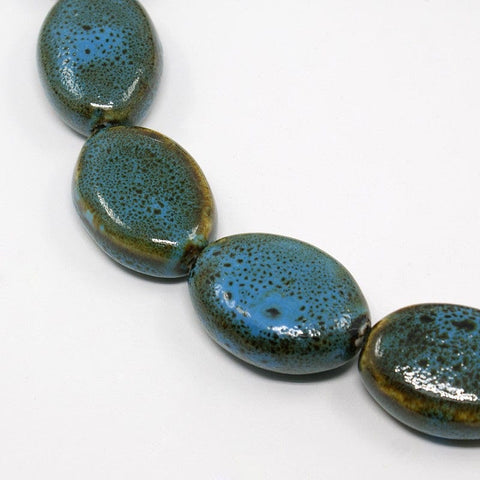 BeadsBalzar Beads & Crafts (CB3905) Antique Glazed Porcelain Ceramic , Flat Oval, SteelBlue 23x32mm (2 PCS)