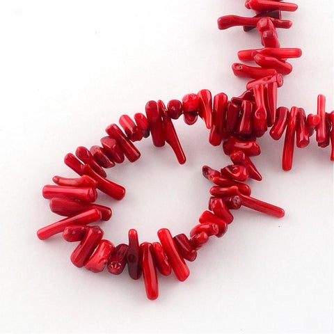 BeadsBalzar Beads & Crafts (CB4655) Natural Coral Bead Strands, Dyed, Chips, Red