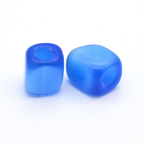 BeadsBalzar Beads & Crafts (CB6825C) ROYALBLUE (CB6825X) Cube Cat Eye Beads, Large Hole, White 13mm H:6mm. (2 PCS)