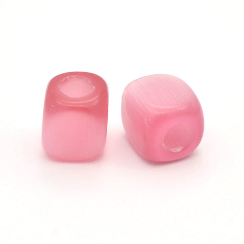 BeadsBalzar Beads & Crafts (CB6825D) PINK (CB6825X) Cube Cat Eye Beads, Large Hole, White 13mm H:6mm. (2 PCS)