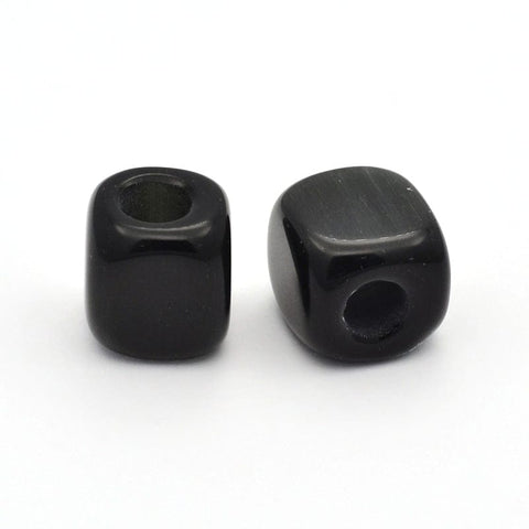 BeadsBalzar Beads & Crafts (CB6825E) BLACK (CB6825X) Cube Cat Eye Beads, Large Hole, White 13mm H:6mm. (2 PCS)