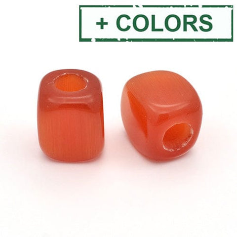 BeadsBalzar Beads & Crafts (CB6825X) Cube Cat Eye Beads, Large Hole, White 13mm H:6mm. (2 PCS)