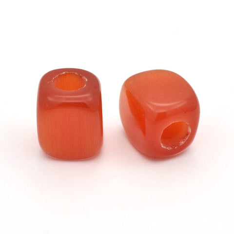 BeadsBalzar Beads & Crafts (CB6826B) RED (CB6825X) Cube Cat Eye Beads, Large Hole, White 13mm H:6mm. (2 PCS)
