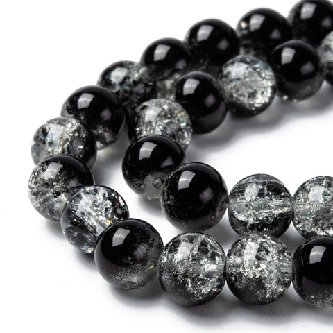 BeadsBalzar Beads & Crafts (CB7260-11) BLACK (CB7260-08) Spray Painted Crackle Glass Beads , Round, Two Tone FireBrick 8mm