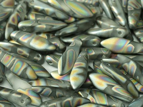 BeadsBalzar Beads & Crafts (CGD-00030-2817V) GLASS DAGGERS 5 X 16 MM CRYSTAL VITRAIL STRIPES MATTED