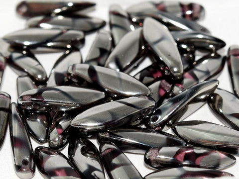 BeadsBalzar Beads & Crafts (CGD-20060-2740V) GLASS DAGGERS 5 X 16 MM AMETHYST CHROME STRIPES