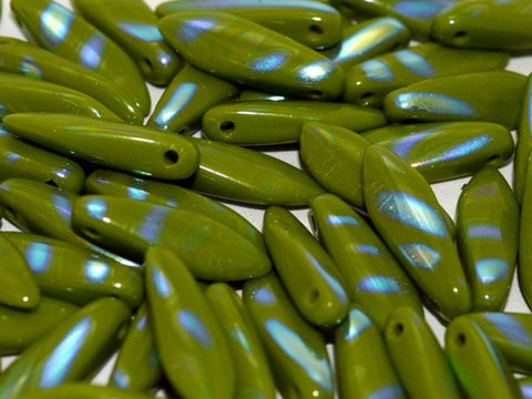 BeadsBalzar Beads & Crafts (CGD-53410-2810V) GLASS DAGGERS 5 X 16 MM OPAQUE MINT GREEN AB STRIPES