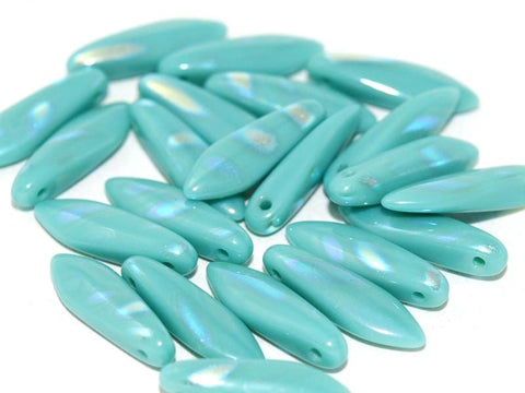BeadsBalzar Beads & Crafts (CGD-63130-2870V) CZECH GLASS DAGGERS 5 X 16 MM JADE AB STRIPES (25 PCS)
