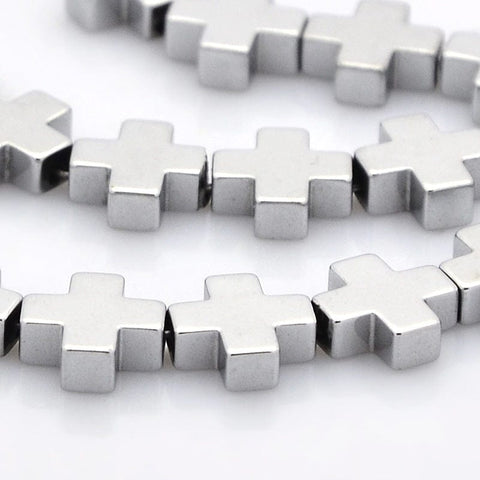 BeadsBalzar Beads & Crafts (CH2098) HEMATITE CROSS 10MM SILVER  (10 PCS)
