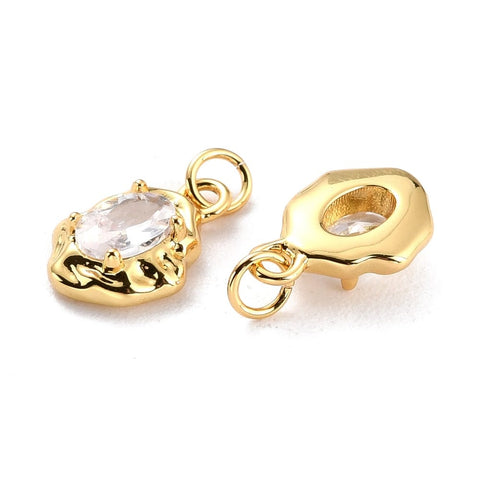 BeadsBalzar Beads & Crafts CLEAR (GQP8411-B) (GQP8411-X) Brass Micro Pave Cubic Zirconia Pendant, Real 18K Gold Plated, Oval, 8x12mm (2 PCS)