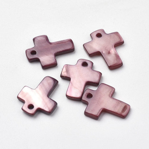BeadsBalzar Beads & Crafts (CR5152) Freshwater Shell Charms, Dyed, Cross, IndianRed 15MM (20 PCS)