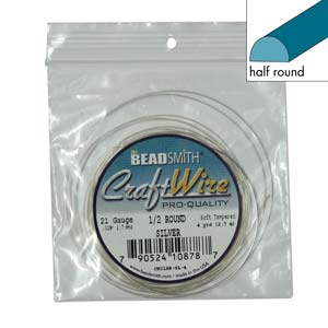 BeadsBalzar Beads & Crafts (CW21HR-SL-4) COPPER CRAFT WIRE 21GA HALF ROUND 4YD SPL SILVER