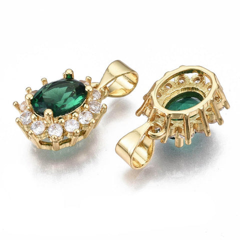 BeadsBalzar Beads & Crafts DARK GREEN (GQZ8017-GRE-5PC) (GQZ8017-X-5PC) Brass Micro Pave Cubic Zirconia Charms, 14x11.5mm  (5 PCS)