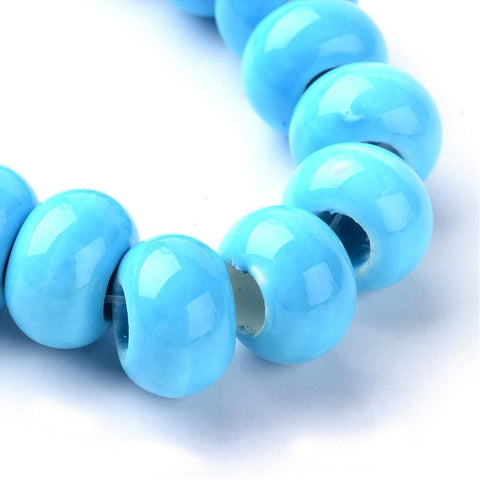 BeadsBalzar Beads & Crafts DEEPSKYBLUE (CB4752B) Handmade Porcelain Beads, Bright Glazed Porcelain, 17MM (& COLORS) (CB4752B)