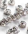 BeadsBalzar Beads & Crafts Disc 304 Stainless Steel Spacer Beads, with Rhinestone, Stainless Steel Color 8MM (SB5269)