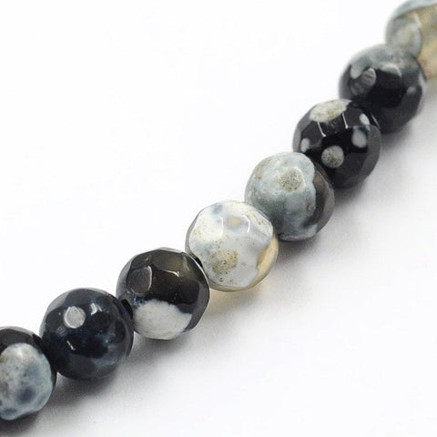 BeadsBalzar Beads & Crafts Dyed Natural Fire Agate Faceted Round Bead Strands, Black 6MM (BG1954)