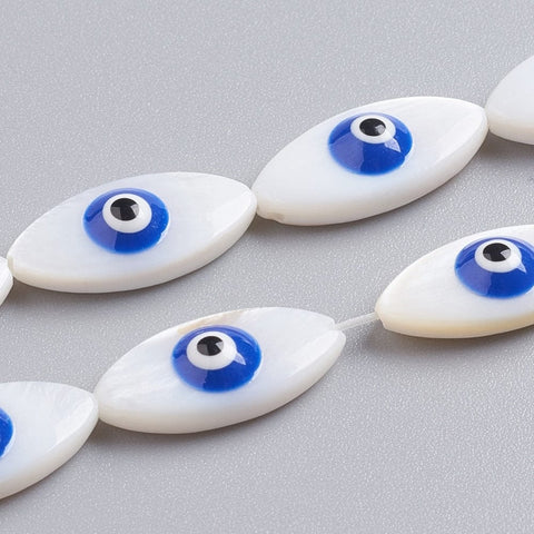 BeadsBalzar Beads & Crafts (EE7303A) Natural Shell Beads , with Enamel, Evil Eye, RoyalBlue  8x18mm (6 PCS)