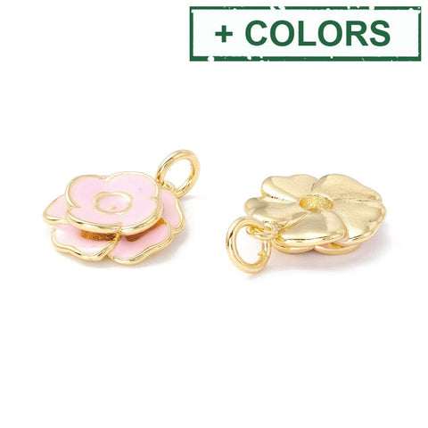BeadsBalzar Beads & Crafts (FL8715-X) Brass Pendants, with Enamel Flower, 17x15mm (2 PCS)