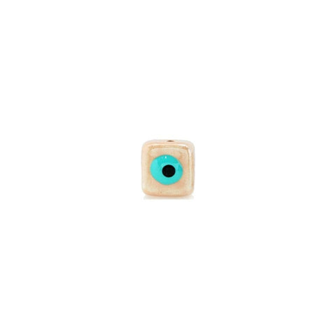 BeadsBalzar Beads & Crafts (GC7351B) SALMON/TURQUOISE/BLACK (GC7351X) Ceramic Slider Cube Eye w/ Enamel 10mm HOLE 2.7mm (2 PCS)