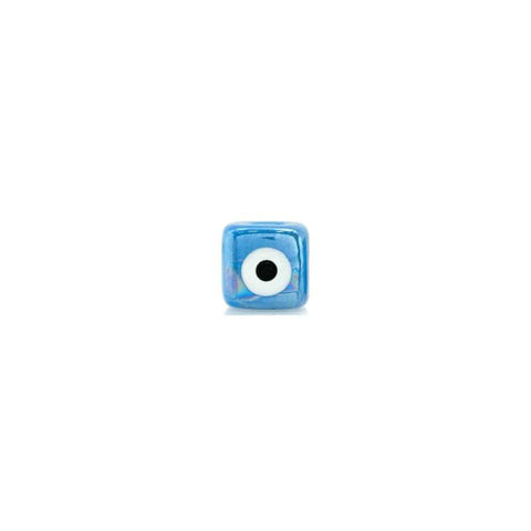 BeadsBalzar Beads & Crafts (GC7351C) BLUE/WHITE/BLACK (GC7351X) Ceramic Slider Cube Eye w/ Enamel 10mm HOLE 2.7mm (2 PCS)
