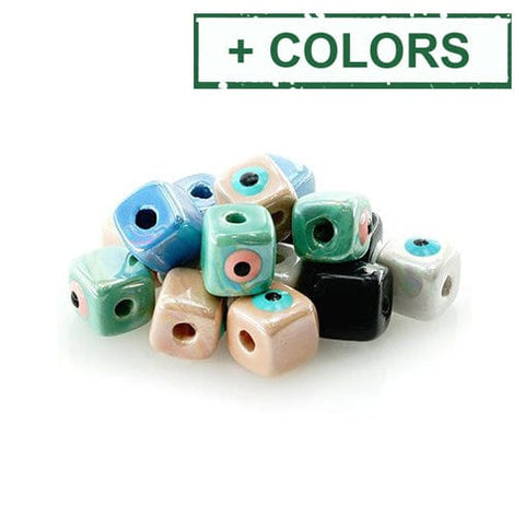 BeadsBalzar Beads & Crafts (GC7351X) Ceramic Slider Cube Eye w/ Enamel 10mm HOLE 2.7mm (2 PCS)