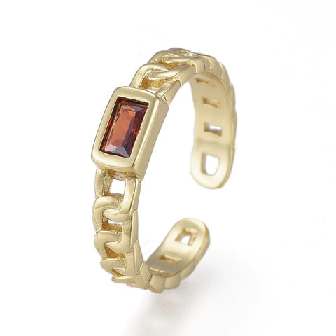 BeadsBalzar Beads & Crafts GD.PL./DARK.ORANGE (GQR8008-02) (GQR8008-X) Brass Micro Pave Cubic Zirconia, Open Rings, Rectangle, Curb Chain Shape,17mm (1 PC)