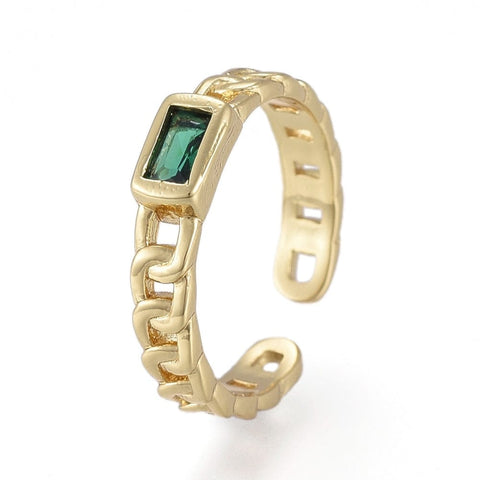 BeadsBalzar Beads & Crafts GD.PL./GREEN (GQR8008-01) (GQR8008-X) Brass Micro Pave Cubic Zirconia, Open Rings, Rectangle, Curb Chain Shape,17mm (1 PC)