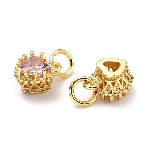 BeadsBalzar Beads & Crafts GD.PL./PEARL PINK (GQH8015-01) (GQH8015-05) Brass Micro Pave Mixed Color Cubic Zirconia, Black 9MM (2 PCS)