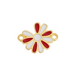 BeadsBalzar Beads & Crafts GD.PL. / RED / WHITE (GQM8049-GDR) (GQM8049-X) Alloy Motif 19x15mm daisy with 2 rings (2PCS)