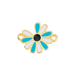 BeadsBalzar Beads & Crafts GD.PL. / WHITE / BLUE (GQM8049-GW) (GQM8049-X) Alloy Motif 19x15mm daisy with 2 rings (2PCS)