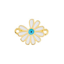 BeadsBalzar Beads & Crafts GD.PL./WHITE/LT.BLUE (GQM8049-GTU) (GQM8049-X) Alloy Motif 19x15mm daisy with 2 rings (2PCS)