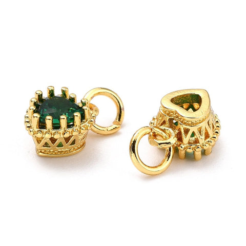 BeadsBalzar Beads & Crafts GD.PLATED / GREEN (GQH8015-02) (GQH8015-X) Brass Micro Pave Mixed Color Cubic Zirconia, 9MM (2 PCS)