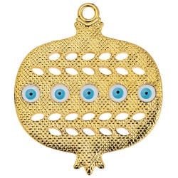 BeadsBalzar Beads & Crafts GOLD PL./BLUE (GQP7923A) (GQP7923A) Pomegranate with pattern and eyes pendant 51x60mm (1 PC)