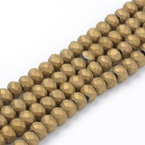 BeadsBalzar Beads & Crafts GOLDENROD (BE8229-02D) (BE8229-X) Electroplate Glass Beads Strands, Faceted, Matte Style, Rondelle, 4x3mm (1 STR)