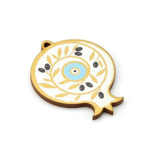 BeadsBalzar Beads & Crafts (GP6883A) Wooden Lucky Pendant Pomegranate Eye w/ Olives 46x55mm
