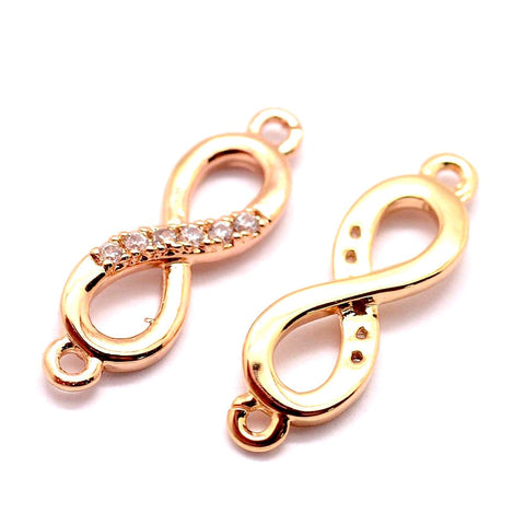 BeadsBalzar Beads & Crafts (GQ4468) Environmental Brass Micro Pave Cubic Zirconia Links, Infinity,Real Gold Plated 17mm long (2 PCS)