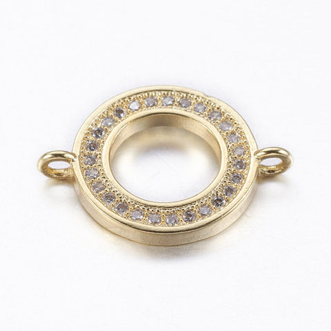 BeadsBalzar Beads & Crafts (GQ5159) Brass Micro Pave Cubic Zirconia Links, Flat Round, 19MM (1 PC)