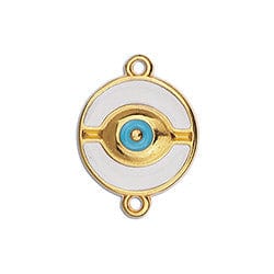 BeadsBalzar Beads & Crafts GQ5846A GOLD/WHIE (GQ5846X) Eye 18mm with line pendant 24KT GOLD PLATED (2 PCS)