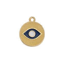 BeadsBalzar Beads & Crafts (GQ6520A) GOLD / DARK BLUE (GQ6520X) Round eye motif 17mm pentant (2 pcs)