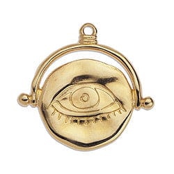 BeadsBalzar Beads & Crafts (GQ6652A) 24KT GOLD PLATED (GQ6652X) Ancient style eye sketch motif pendant 26mm (2 pcs)