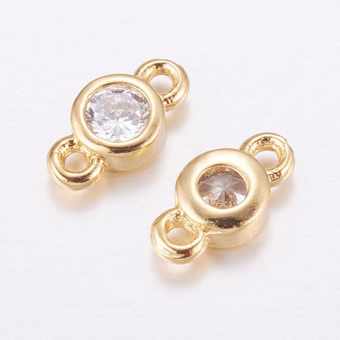 BeadsBalzar Beads & Crafts (GQ7481G) Brass Micro Pave Cubic Zirconia Links,Flat Round, 8x4mm (2 PCS)