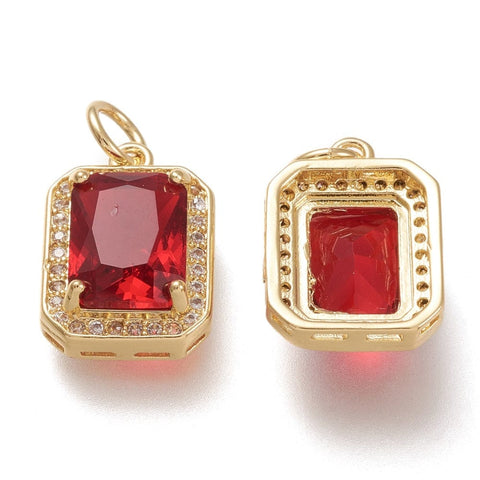 BeadsBalzar Beads & Crafts (GQ7495-09A-5PC) GOLD / RED (GQ7495-X-5PC) Brass Micro Pave Clear Cubic Zirconia  Rectangle,10x14.5mm (5 PCS)