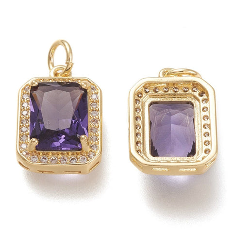 BeadsBalzar Beads & Crafts (GQ7495-09B) INDIGO (GQ7495-X) Brass Micro Pave Clear Cubic Zirconia  Rectangle,10x14.5mm (1 PC)
