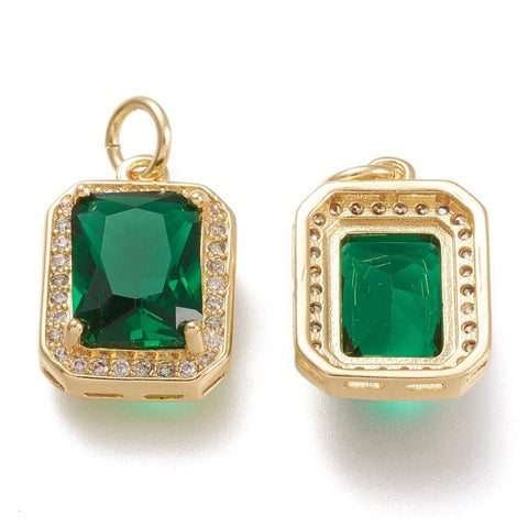 BeadsBalzar Beads & Crafts (GQ7495-09C-5PC) GOLD / GREEN (GQ7495-X-5PC) Brass Micro Pave Clear Cubic Zirconia  Rectangle,10x14.5mm (5 PCS)
