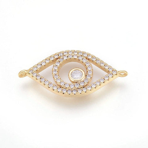 BeadsBalzar Beads & Crafts (GQ7500G) Brass Micro Pave Cubic Zirconia Links, Eye, Clear, 27mm (1 PC)