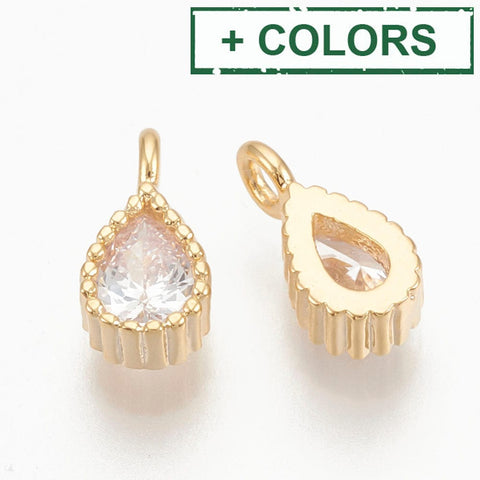 BeadsBalzar Beads & Crafts (GQ7613-X) Brass Cubic Zirconia Charms, Drop, 8x4mm (2 PCS)