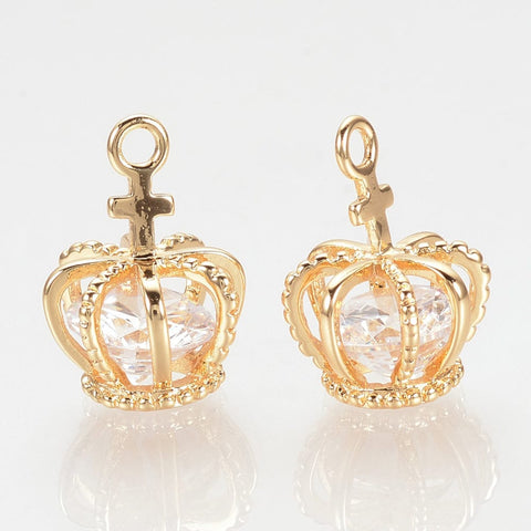 BeadsBalzar Beads & Crafts (GQ7690-11G) Brass Cubic Zirconia Pendants, Crown ,15x11mm (2 PCS)
